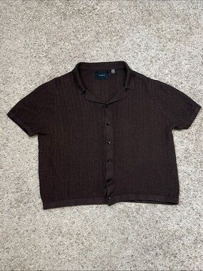 PACSUN Brown Knit Short Sleeve Button Front Polo Sweater Shirt Men’s XL